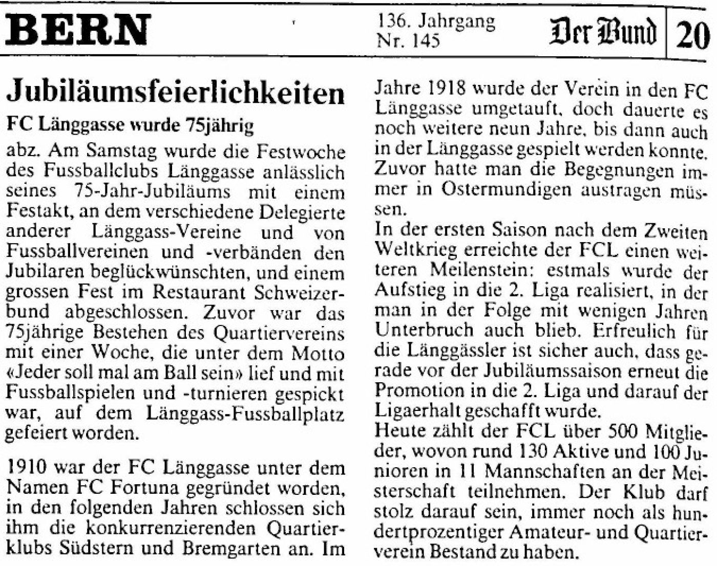 75. Jahre FC Länggasse